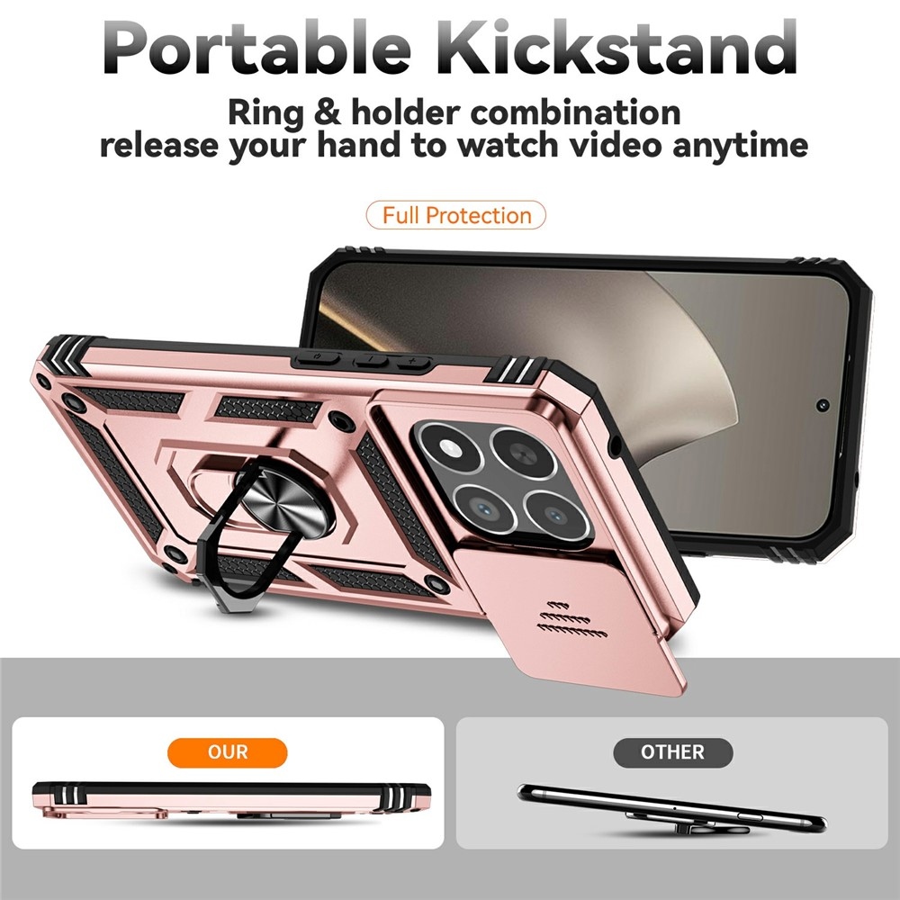 Ring odolný hybridný kryt s úchytom na prst na Xiaomi 15T - ružovozlatý