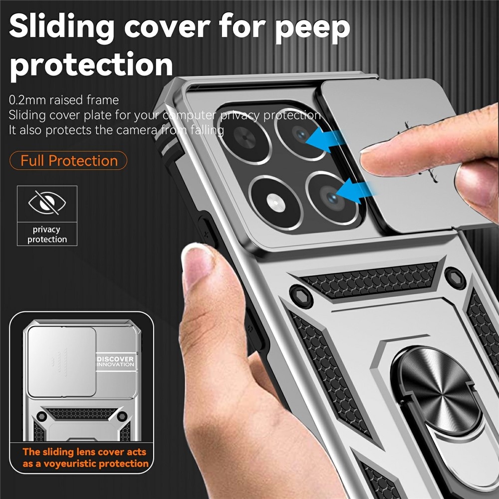 Ring odolný hybridný kryt s úchytom na prst na Xiaomi 15T - strieborný