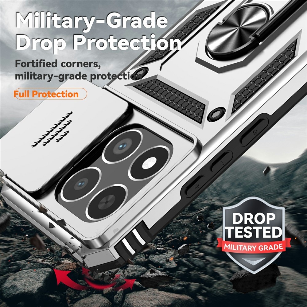 Ring odolný hybridný kryt s úchytom na prst na Xiaomi 15T - strieborný