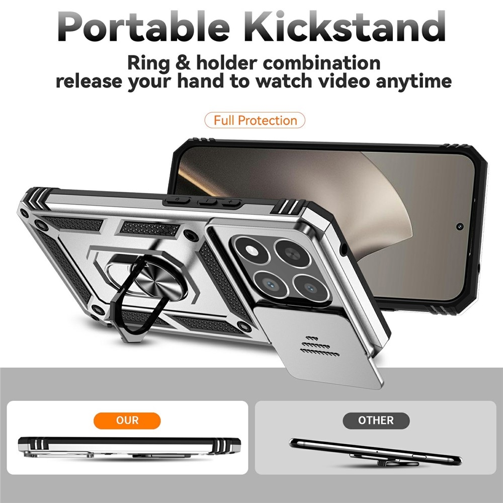 Ring odolný hybridný kryt s úchytom na prst na Xiaomi 15T - strieborný