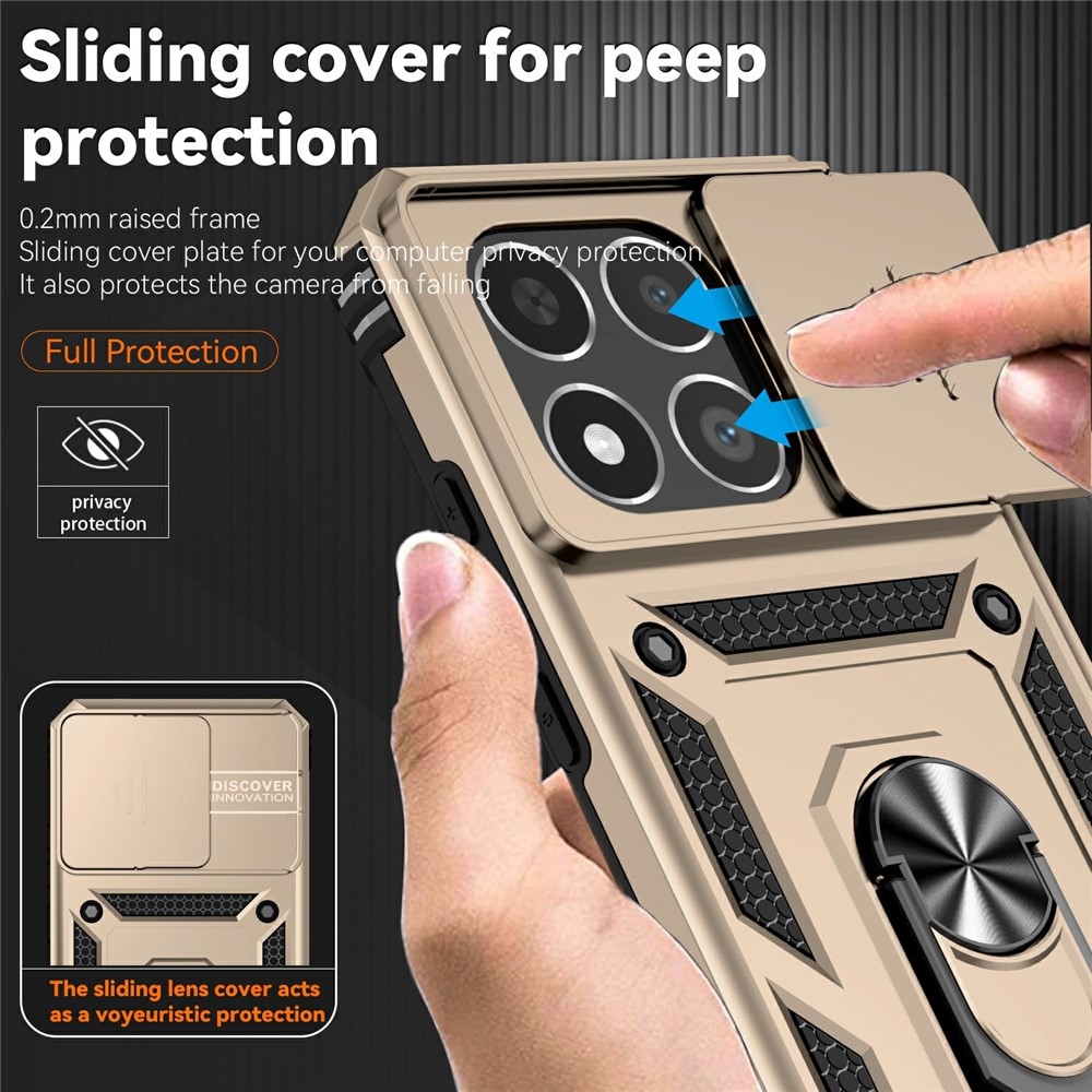 Ring odolný hybridný kryt s úchytom na prst na Xiaomi 15T - zlatý