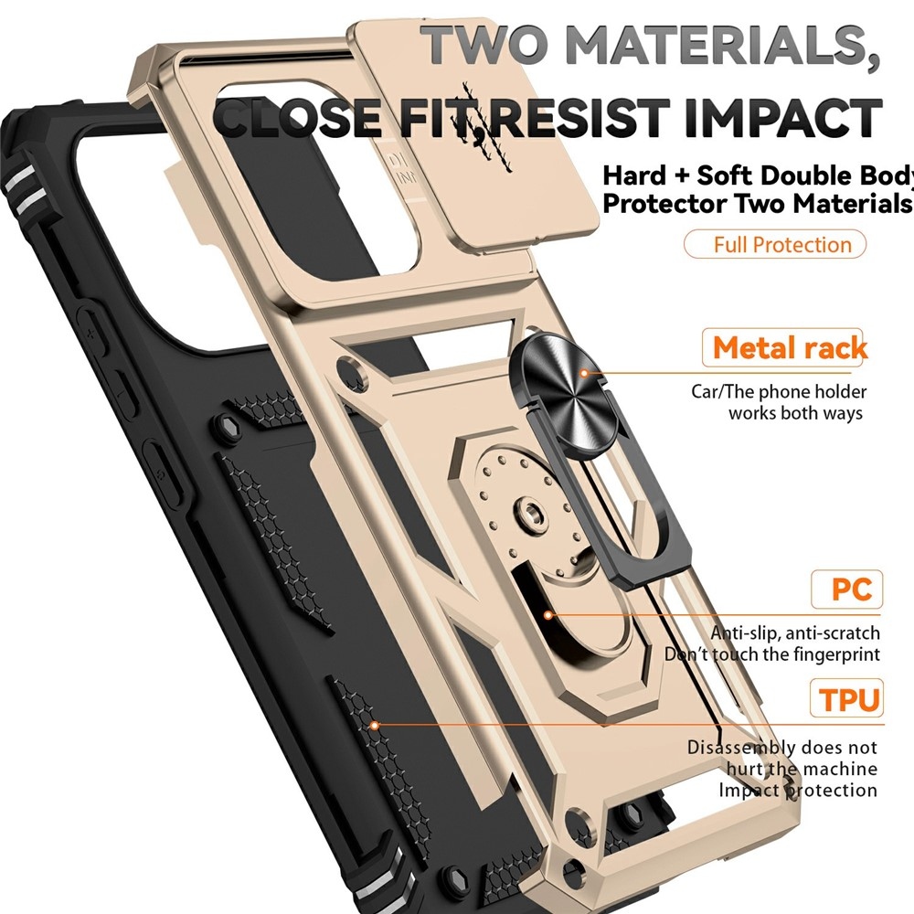 Ring odolný hybridný kryt s úchytom na prst na Xiaomi 15T - zlatý