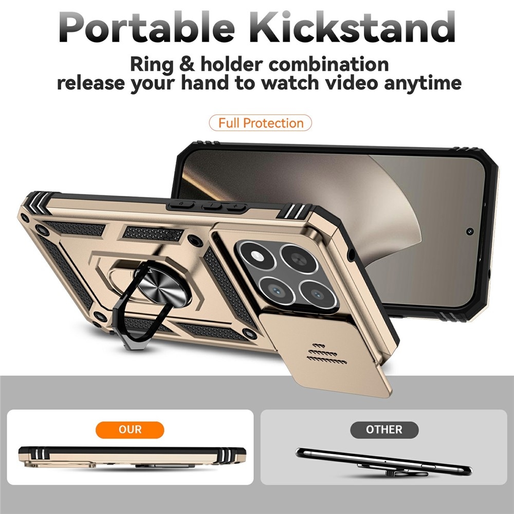 Ring odolný hybridný kryt s úchytom na prst na Xiaomi 15T - zlatý