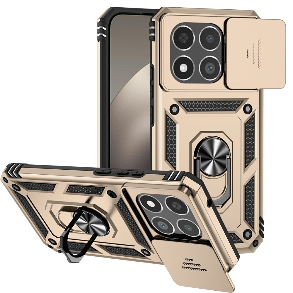 Ring odolný hybridný kryt s úchytom na prst na Xiaomi 15T - zlatý