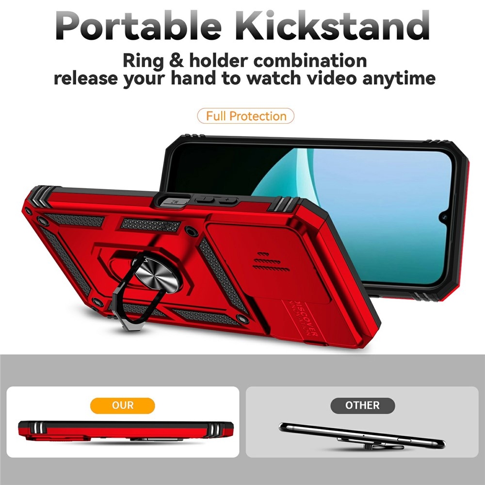 Ring odolný hybridný kryt s úchytom na prst na Xiaomi Redmi 15C 4G/5G (173mm) - červený