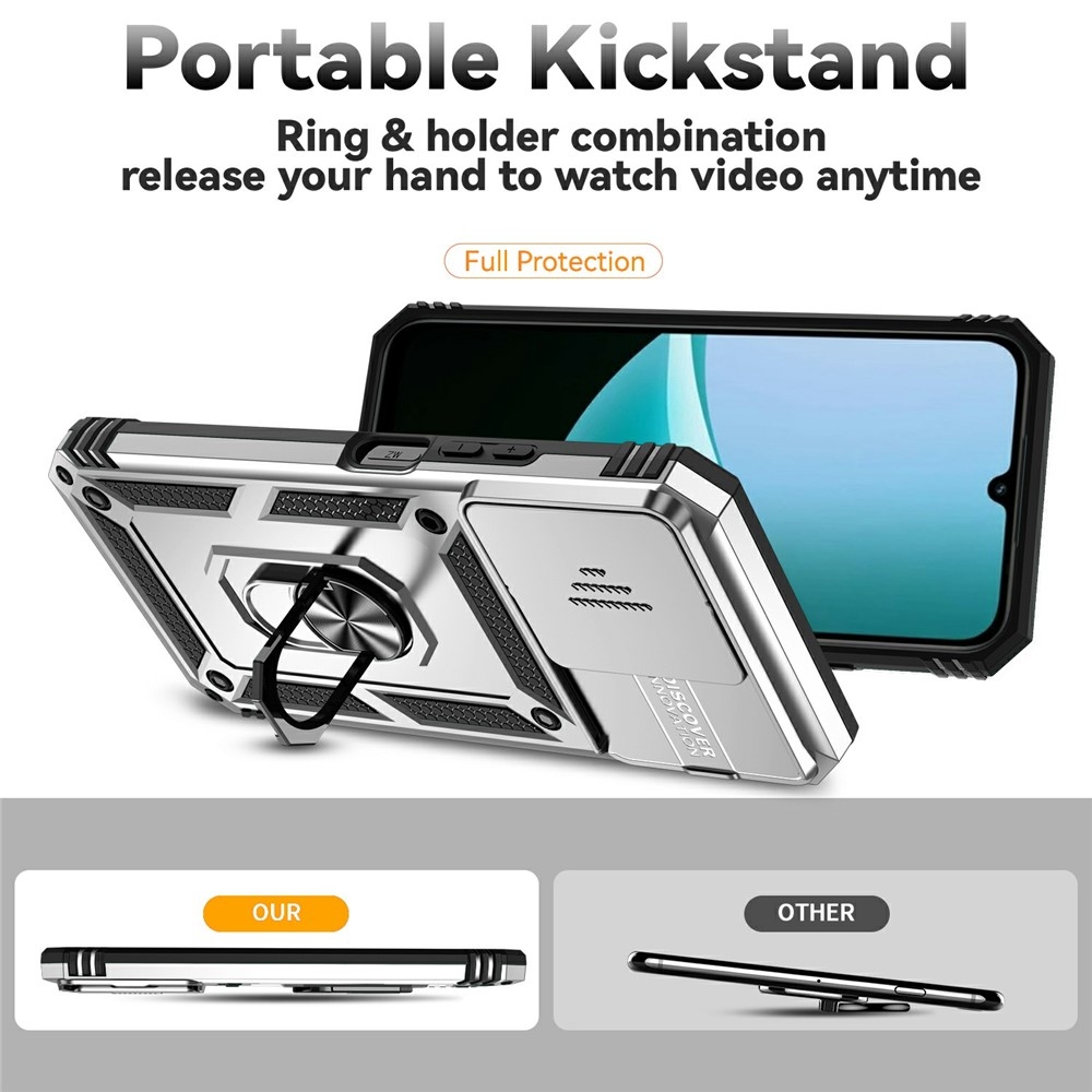 Ring odolný hybridný kryt s úchytom na prst na Xiaomi Redmi 15C 4G/5G (173mm) - strieborný