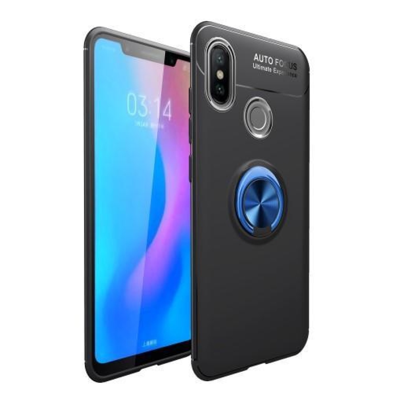 Ring silikónový obal s držiačikom na prst pre Xiaomi Mi A2 - čierny/modrý