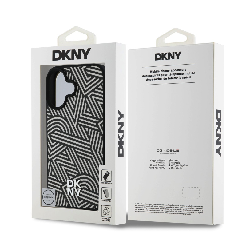DKNY PU kožený zadný kryt Crosswalk Pattern Magsafe pre iPhone 16 Ivory