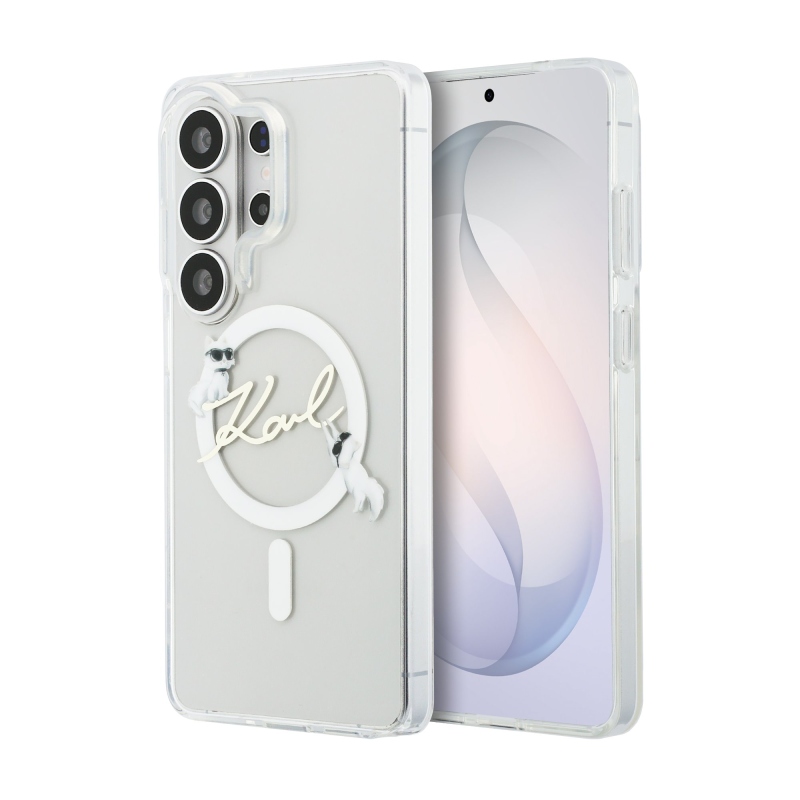 Karl Lagerfeld IML Choupette Karl Script Logo Magnetický zadný kryt pre Samsung Galaxy S26 Ultra Transparent