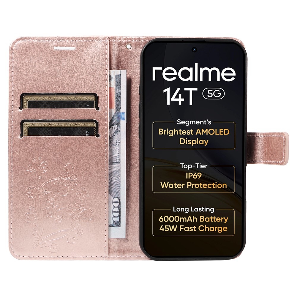Big Butterfly knižkové púzdro na Realme 14 5G/14T 5G - ružovozlaté