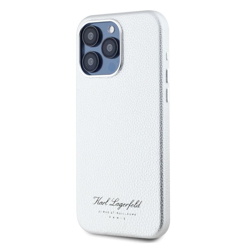 Karl Lagerfeld Grained PU Hotel RSG Zadný Kryt pre iPhone 15 Pro Max Grey