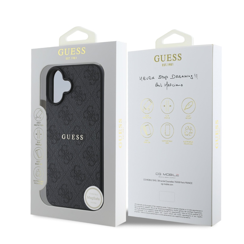 Guess PU 4G Classic Logo MagSafe zadný kryt pre iPhone 16 Plus Black