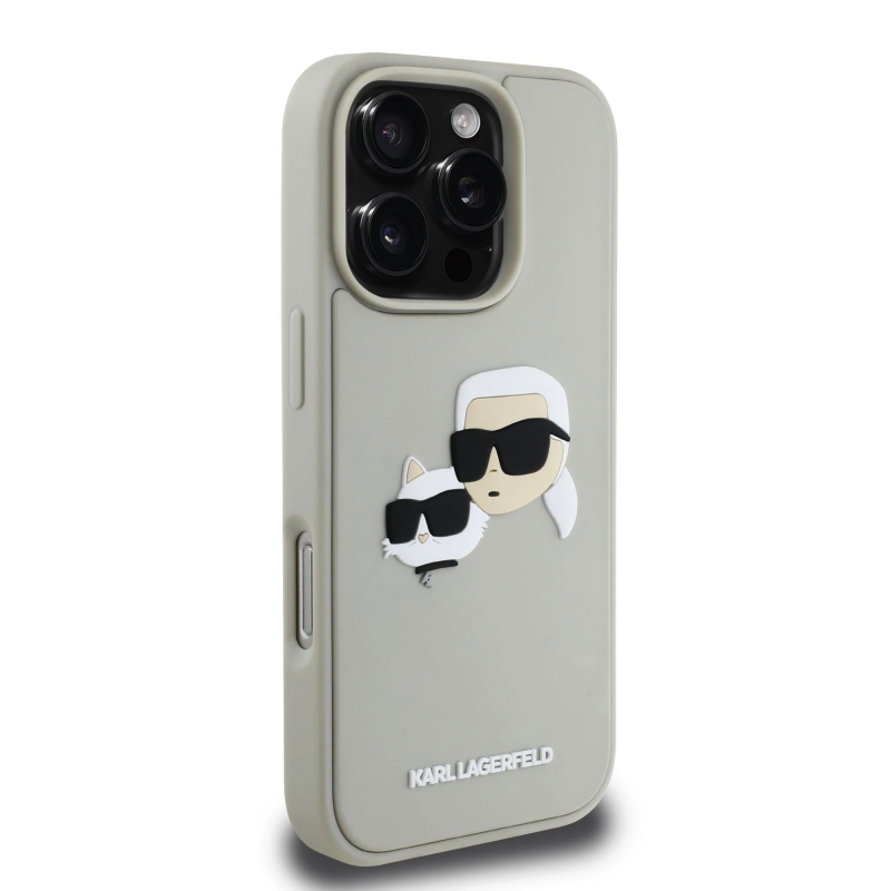 Karl Lagerfeld 3D Rubber Double Heads Zadný Kryt pre iPhone 16 Pro Max Beige