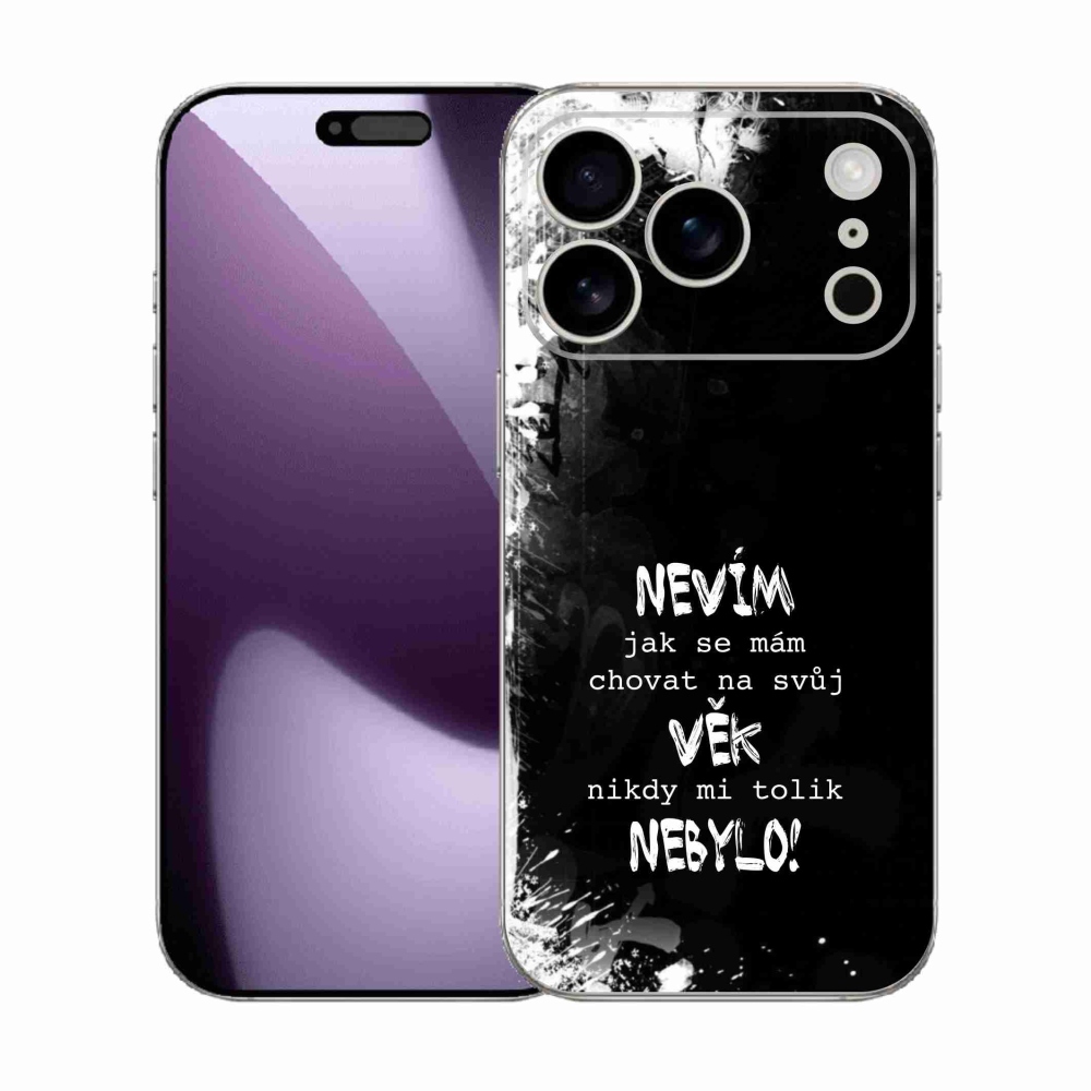 Gélový kryt mmCase na iPhone 17 Pro - vtipný text 14 čierne pozadie