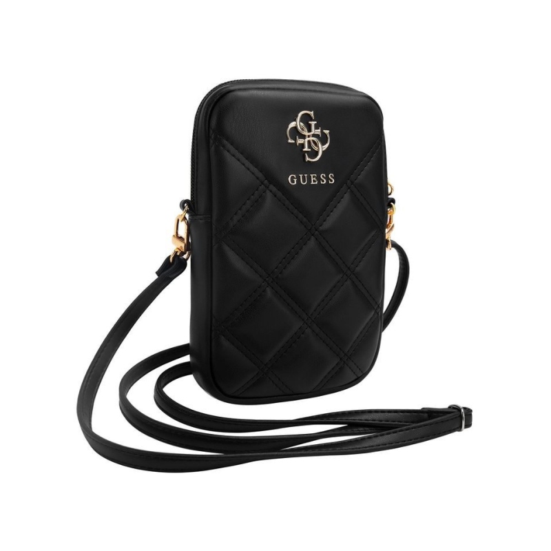 Guess PU Quilted 4G Metal Logo Taška na Telefón so Zipom Black