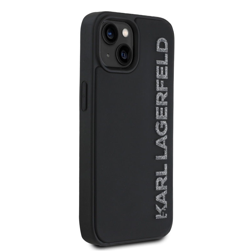 Karl Lagerfeld 3D gumový zadný kryt s trblietavým logom pre iPhone 14 Black