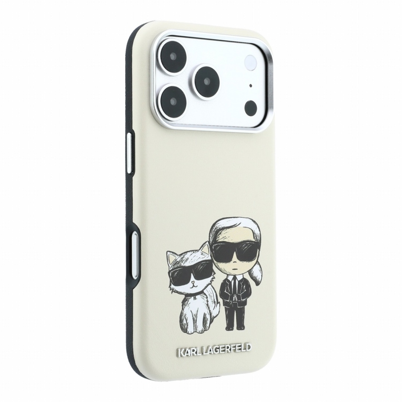 Karl Lagerfeld PU Semi Wrap Smooth Sketch Bodies Magsafe zadný kryt pre iPhone 18 Pro, béžový