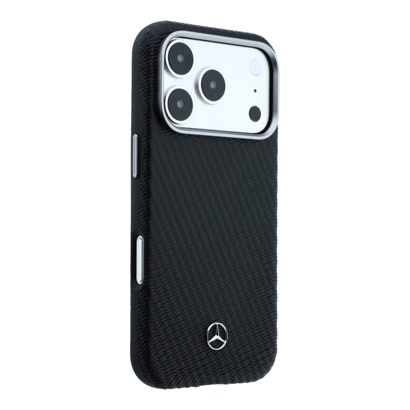 Zadný kryt Mercedes PU Leather Semi Wrap MagSafe pre iPhone 17 Pro Max Black