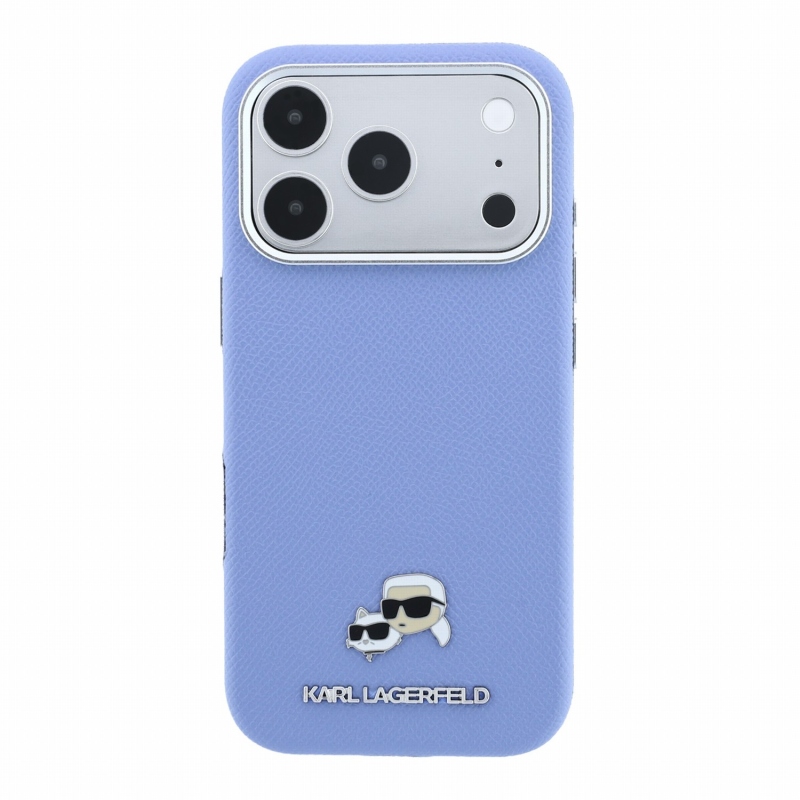 Karl Lagerfeld PU Grained Semi Wrap K&CH Heads Magsafe zadný kryt pre iPhone 18 Pro Max, modrý