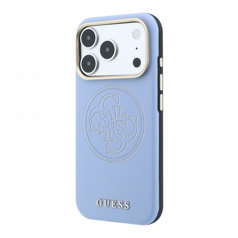 Guess PU Semi Wrap Perforated 4G Logo MagSafe zadný kryt pre iPhone 18 Pro, modrý