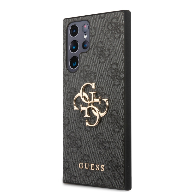 Guess PU 4G Metal Logo Zadný Kryt pre Samsung Galaxy S24 Ultra Grey