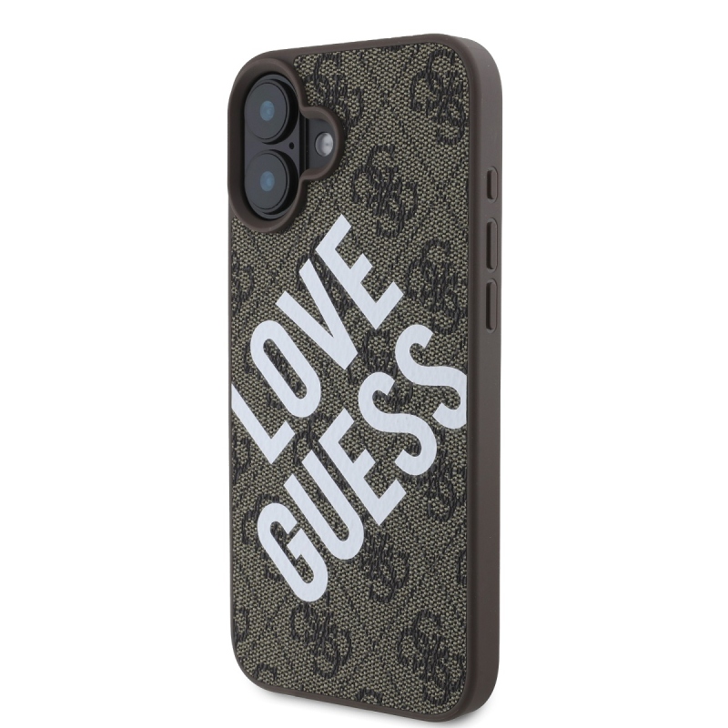 Guess PU Leather 4G Big Love Logo MagSafe Zadný Kryt pre iPhone 16 Brown