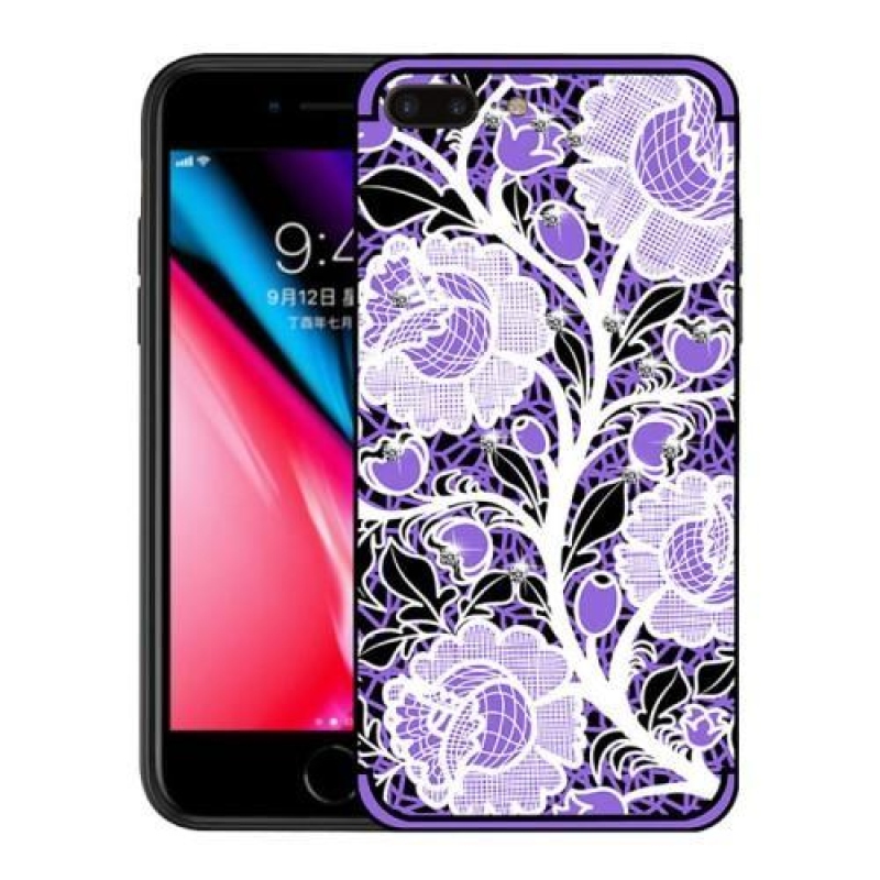 Roses gélový obal s kryštálmi na iPhone 7 Plus a iPhone 8 Plus - fialový