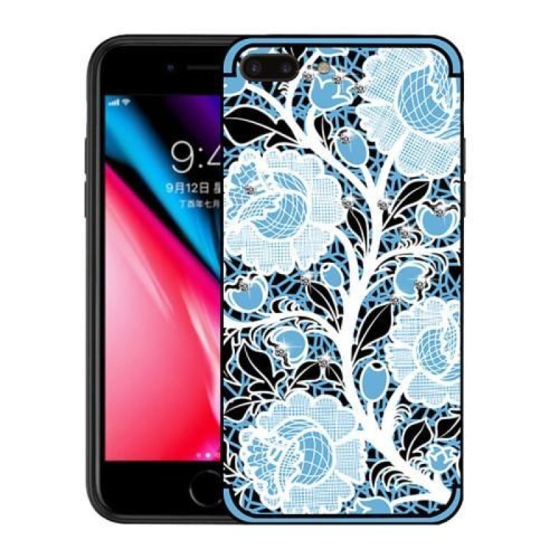 Roses gélový obal s kryštálmi na iPhone 7 Plus a iPhone 8 Plus - modrý