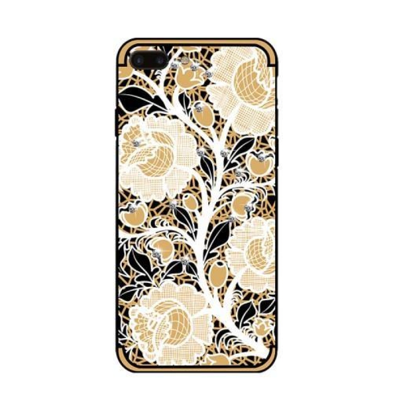 Roses gélový obal s kryštálmi na iPhone 7 Plus a iPhone 8 Plus - oranžový