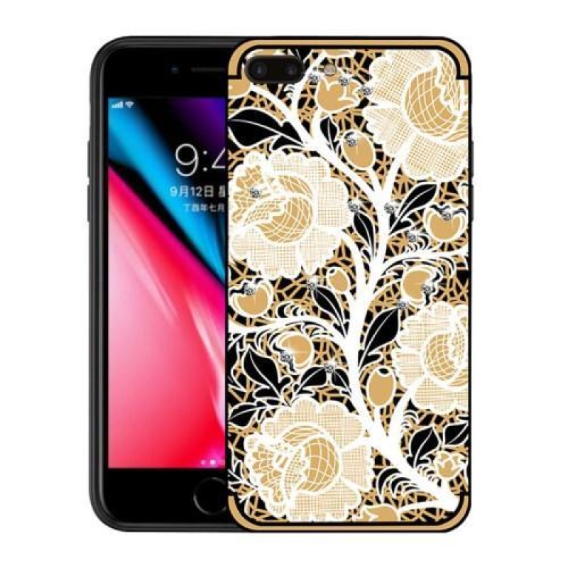 Roses gélový obal s kryštálmi na iPhone 7 Plus a iPhone 8 Plus - oranžový