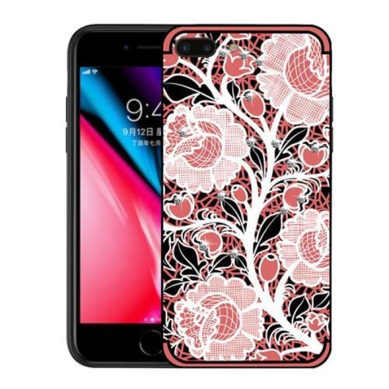 Roses gélový obal s kryštálmi na iPhone 7 Plus a iPhone 8 Plus - ružový