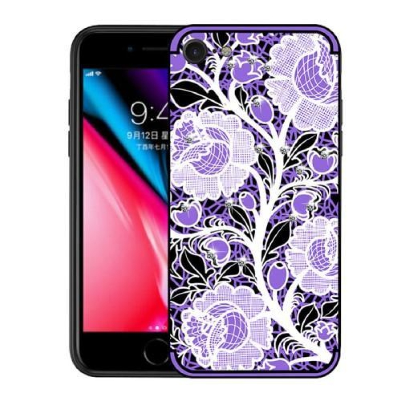 Roses gélový obal s kryštálmi na iPhone 8 a iPhone 7 - fialový