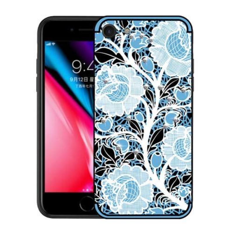 Roses gélový obal s kryštálmi na iPhone 8 a iPhone 7 - modrý