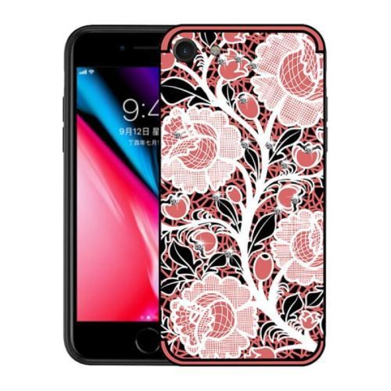 Roses gélový obal s kryštálmi na iPhone 8 a iPhone 7 - ružový