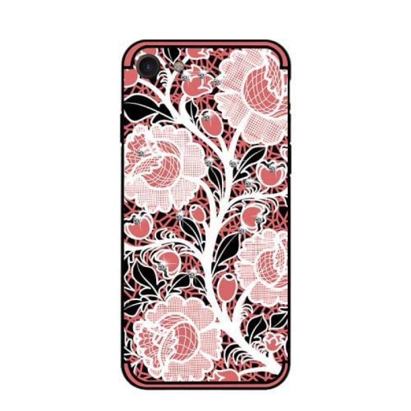 Roses gélový obal s kryštálmi na iPhone 8 a iPhone 7 - ružový