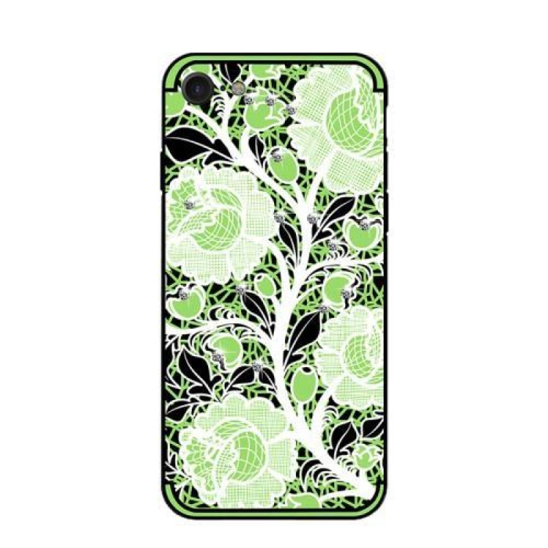 Roses gélový obal s kryštálmi na iPhone 8 a iPhone 7 - zelený