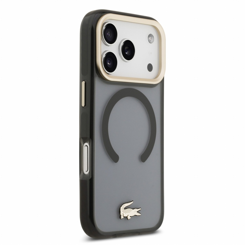 Lacoste IML Shockproof Petit Pique Gold Logo MagSafe zadný kryt pre iPhone 18 Pro Black