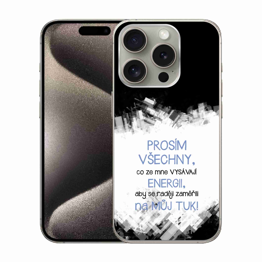 Gélový kryt mmCase na iPhone 15 Pro - vtipný text 1 modrý