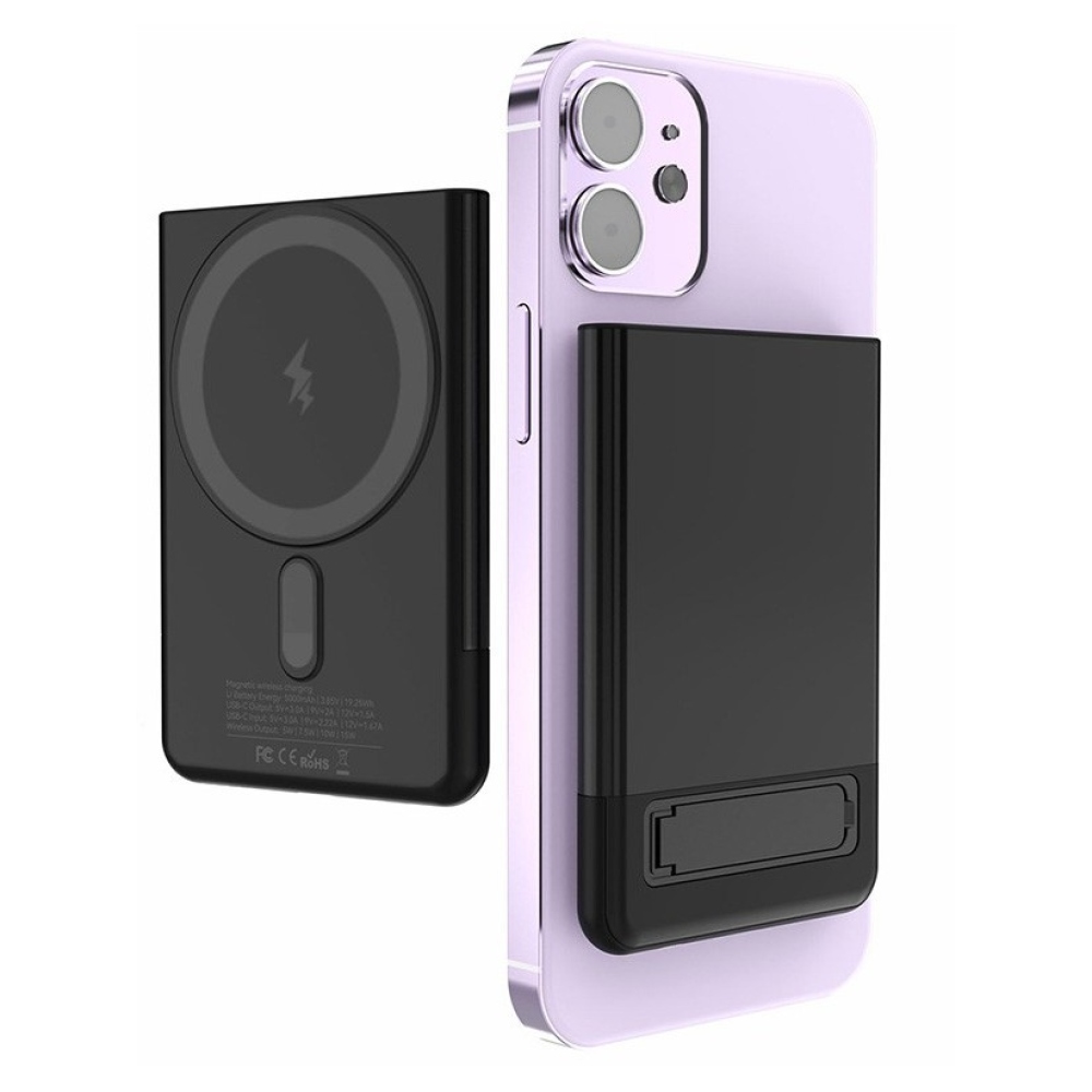 M10 Ultra tenká magnetická powerbanka 5000 mAh 15W so stojanom - čierna