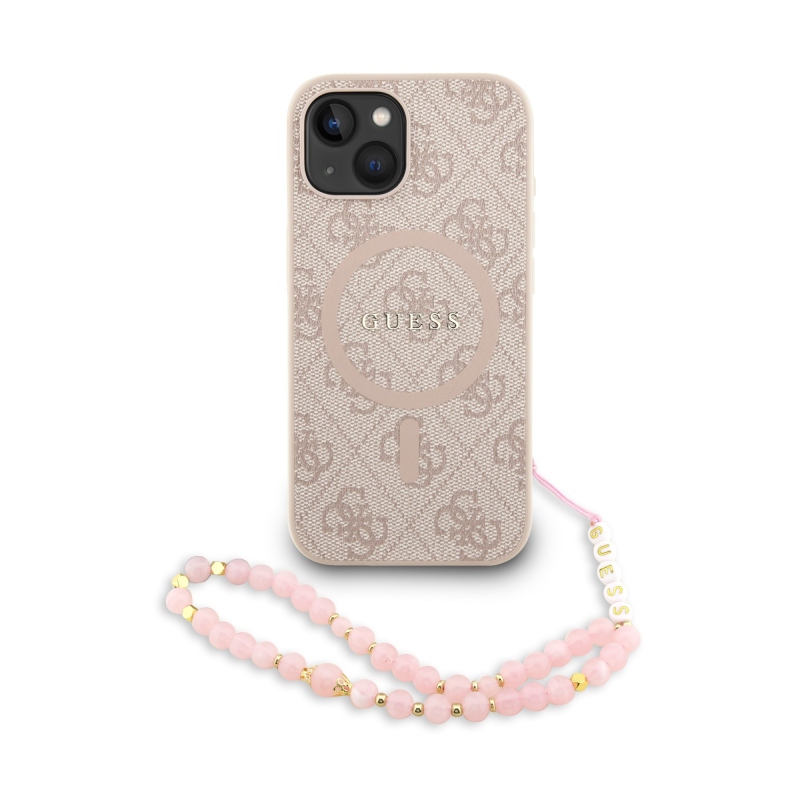 Guess PU Leather 4G Colored Ring Strap MagSafe Zadný Kryt pre iPhone 14 Pink