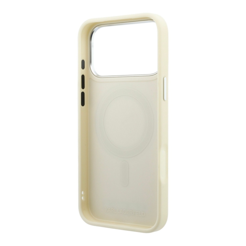 Karl Lagerfeld PU Saffiano Ring Stand MagSafe zadný kryt pre iPhone 18 Pro, béžový