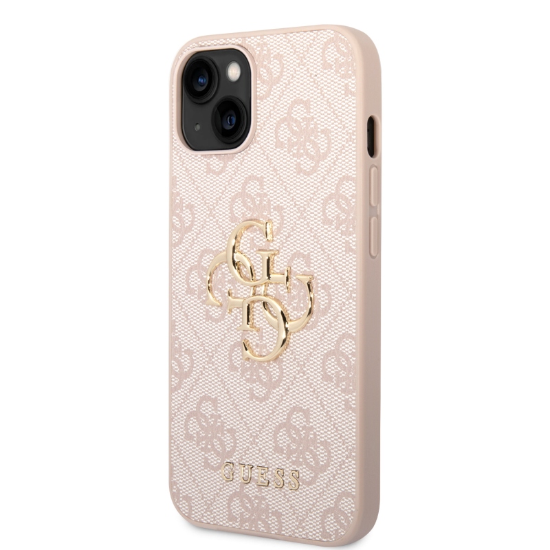 Guess PU 4G Metal Logo Zadný Kryt pre iPhone 15 Pink