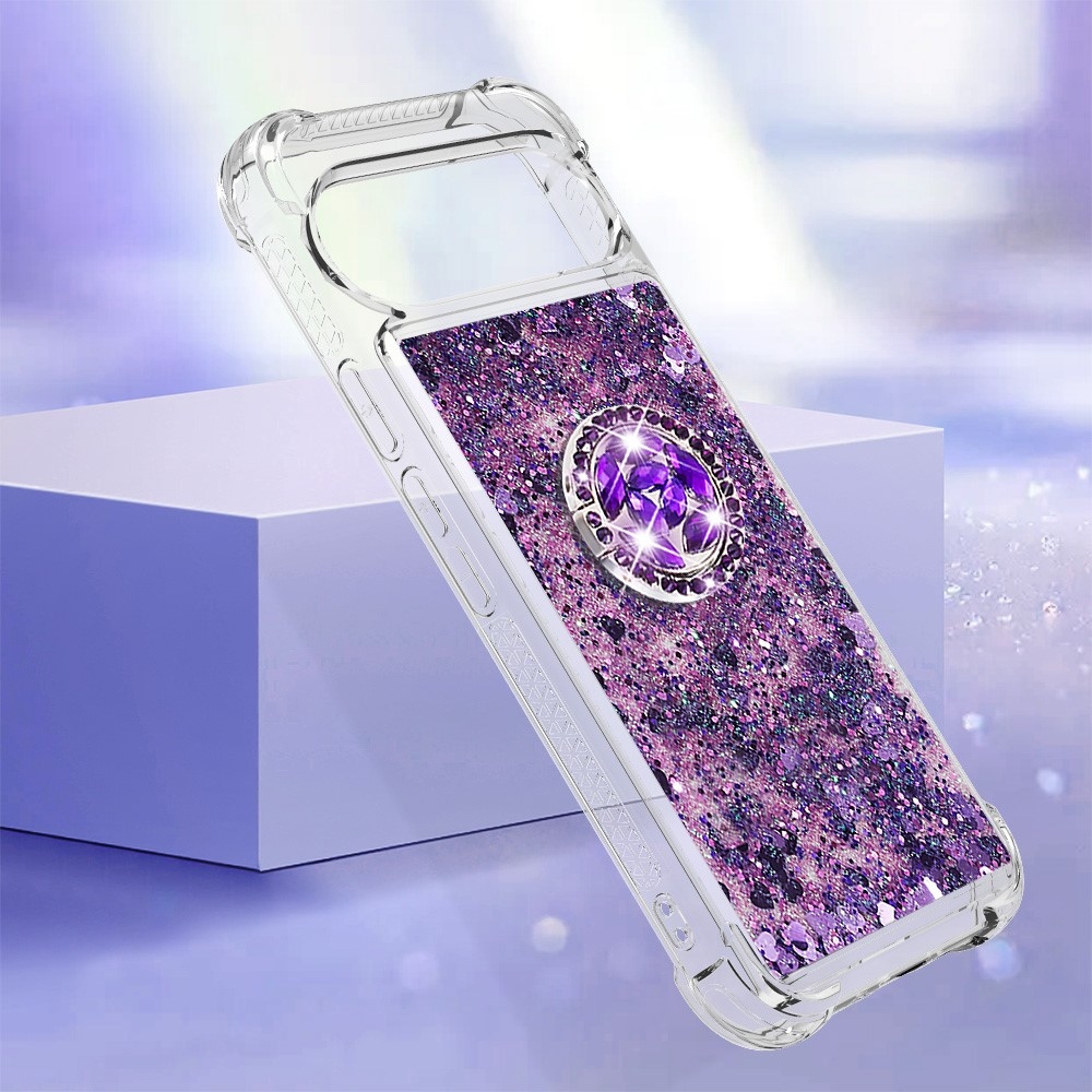 Glitt presýpací gélový obal s krúžkom na prst na Google Pixel 10 - tmavofialový/srdiečka