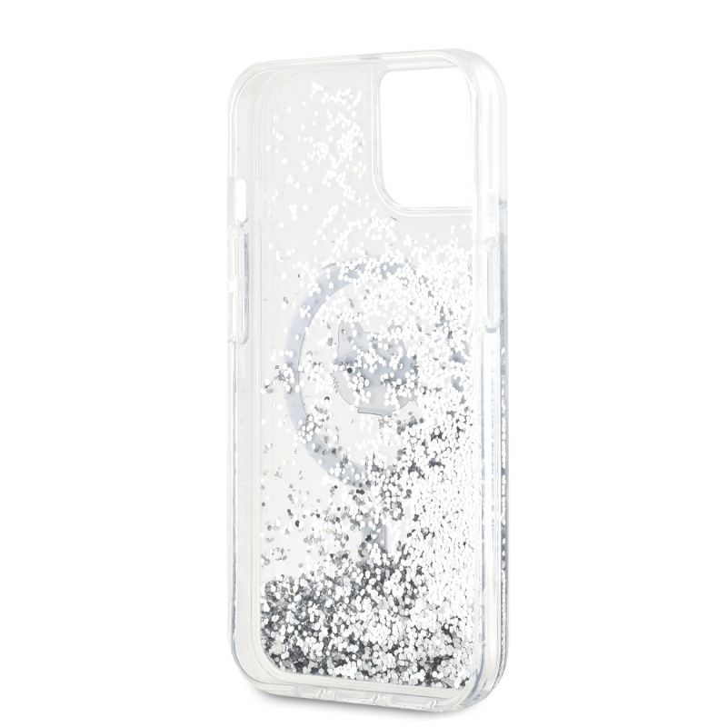 Karl Lagerfeld Liquid Glitter Chúpette Head Magsafe Zadný Kryt pre iPhone 15 Transparent