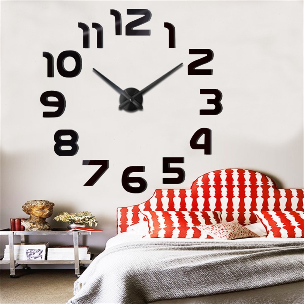 Moderné samolepiace nástenné hodiny so zrkadlovým akrylovým efektom - čierne