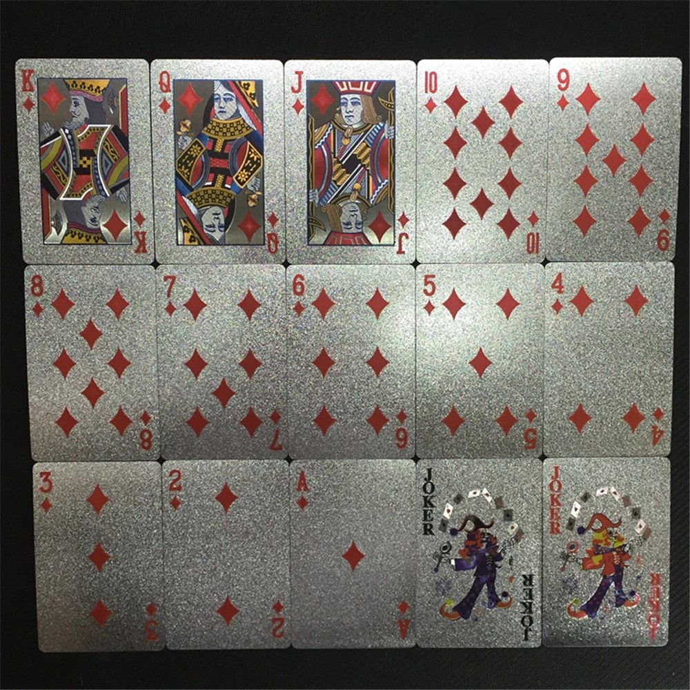 Vodeodolné plastové hracie karty 100 dolárov v striebornom prevedení 54 ks