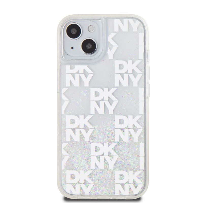 DKNY Liquid Glitter Checkered Pattern Zadný Kryt pre iPhone 15 Transparent