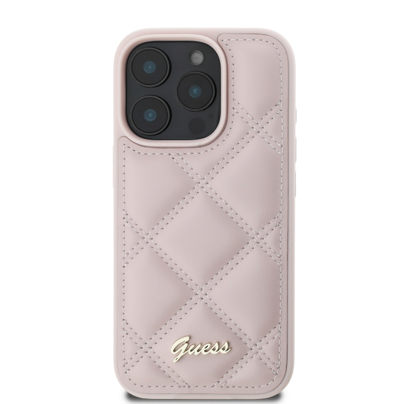 Guess PU Leather Quilted Zadný Kryt pre iPhone 16 Pro Pink