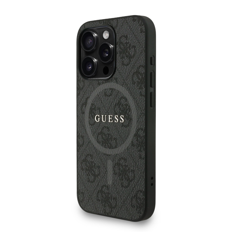 Guess PU Leather 4G Colored Ring Strap MagSafe Zadný Kryt pre iPhone 15 Pro Black