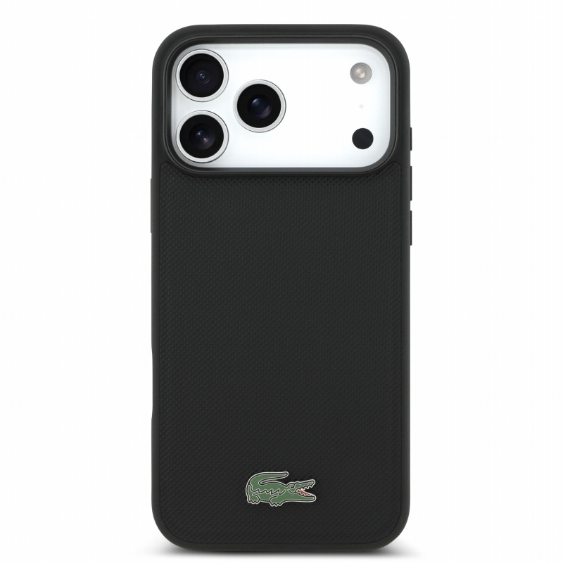 Lacoste PVC Iconic Petit Pique Metal Logo MagSafe zadný kryt pre iPhone 18 Pro Max, čierny